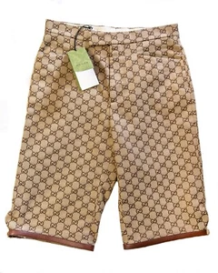 GUCCI ARIA GG Canvas Print Shorts 46 size Leather Trim Balenciaga Hacker Runway - Picture 1 of 16