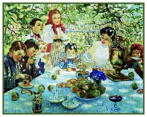 A Picnic With Teacher By Nikolay Bogdanov-Belsky Counted Cross Stitch Pattern - Picture 1 of 4