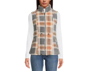 Jason Maxwell Womens Teddy Plaid Full Zip Vest Drawstring Waist Plaid Size L - Picture 1 of 7