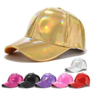 Adjustable Shiny Holographic Baseball Cap Rainbow Reflective Hip Hop Rave Hat. - Picture 1 of 31