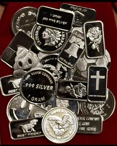 25 Piece Grab Bag Of Assorted Design .999 Silver Bars & Rounds - Picture 1 of 1