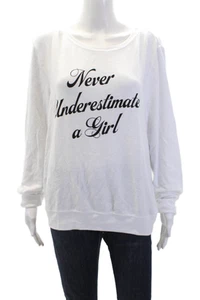 Wildfox Womens Graphic Print Crew Neck Long Sleeve Sweatshirt White Size L - Picture 1 of 6