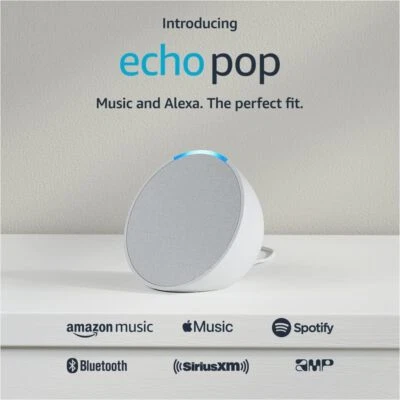 Amazon Echo Pop Compact Smart Speaker, Alexa Enabled, Full Sound, Glacier White - Image 1 of 2