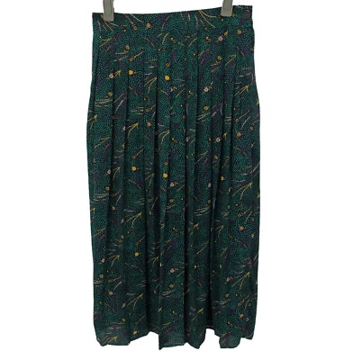 Modcloth Afresh Womens Pleated Midi Skirt Size S Green Floral - Image 1 of 4
