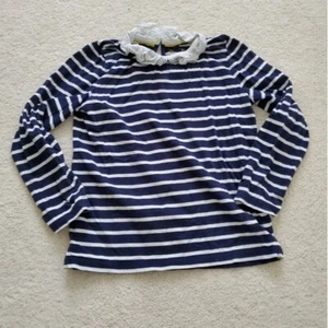 Boden Girls' Blue/White Striped Long Sleeve Shirt w/ White Eyelet Collar sz5-6Y - Picture 1 of 9