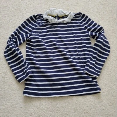 Boden Girls' Blue/White Striped Long Sleeve Shirt w/ White Eyelet Collar sz5-6Y - Image 1 of 4