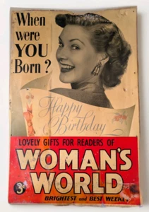 Letrero de hojalata publicitario vintage - Mundo de la mujer - Expositor de tienda de mediados de siglo de los años 50 - Imagen 1 de 18