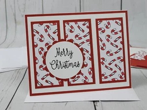 Merry Christmas Greeting Card Kit #12 [Lot of 4, Handmade, Candy Canes, Red] - Picture 1 of 6