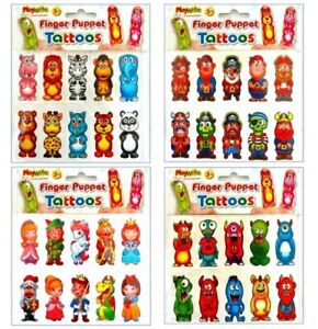 1 x Pack of Finger Puppet Temporary Tattoos Transfers Kids Party Loot Bag Filler