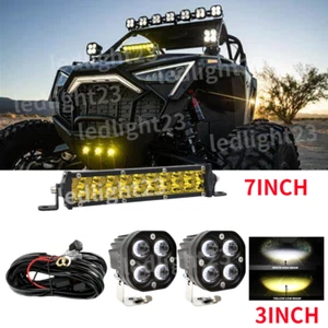 7" Yellow LED Light Bar+ 3" LED pods Wire Kit Fit for Polaris RZR TURBO R/R4 - Picture 1 of 23