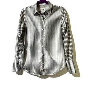 Nili Lotan Womens Striped Button Down Shirt Gray White Cotton Size XS - Picture 1 of 8