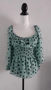Quiz Size 8 Green & Black Spotty Polka Dot Chiffon Ruffle Top~ Great Condition - Picture 1 of 9