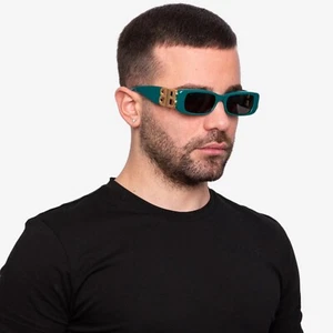 Balenciaga Men Sunglasses Green Gold Logo Grey Rectangle BB0096S 006 NEW - Picture 1 of 15