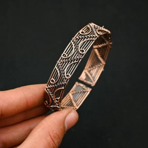 Copper Wire Wrapped Cuff Adjustable Handmade Bangle Bracelet Jewelry Gift For - Picture 1 of 4