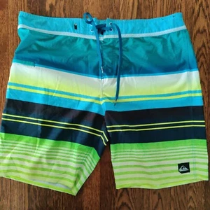 Quiksilver Stretch Board shorts mens 38 blue lime green teal swim dry 20" 9" - Picture 1 of 9