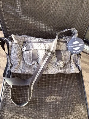 Travelon Women's Crossbody RFID Anti-Theft Bag Gray Reptile Print Zip Pockets - Image 1 of 4