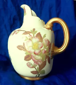 Jarra trasera plana Royal Worcester rubor marfil #1094 pintada a mano 1887 tal cual - Imagen 1 de 5