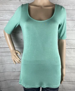 Polly & Esther Shirt Large Minty Green Sexy Scoop Neck Slinky Rayon Blend Top - Picture 1 of 12