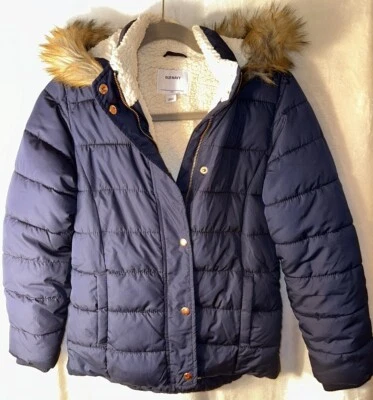 Chaqueta polar acolchada forrada de piel sintética con capucha azul marino antigua juvenil unisex talla XL Foto 1 de 4