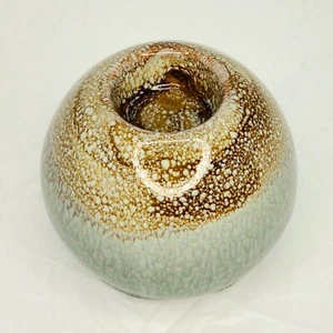 Art Studio Pottery Tea Light Candle Holder Incense Ball-Shaped Blues Browns - Picture 1 of 8