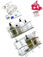 Self Adhesive Drill Free Shower Caddy Bathroom Organizer With Hooks 2Pcs Silver 