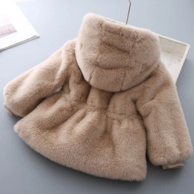 Baby Kids Girls Faux Mink Fur Thick Parka Warm Hooded Coat Jacket Coat Outerwear - Image 1 of 4