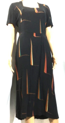 Винтажный 1930-х сюрреалистический принт ручной работы шелк платье Antebellum талии Bias вырез - Изображение 1 из 4