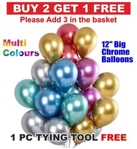 12" big Solid Chrome Balloons Wedding Birthday Metallic Party Decorations Mix - Picture 1 of 7