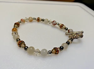 Vintage Bracelet Jewellery Multicolour Glass Stones Silver Metal Toggle 9.89g - Picture 1 of 8