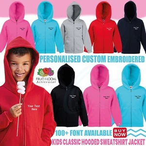 Personalised Embroidered Fruit of the Loom Kids Classic Hooded Sweatshirt Jacket - Picture 1 of 8