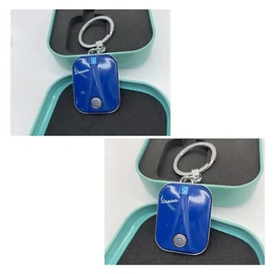 2 Vespa Piaggio Blue Keychain With Metal Tin - Picture 1 of 5