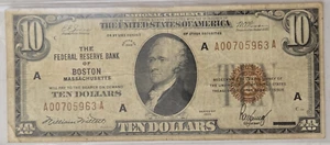 1929 $10 Ten Dollar Bill Federal Reserve Bank of Boston Massaghusetts - Picture 1 of 6