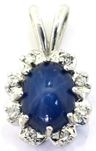 14 kt gold pendants diamonds lab created sapphire oval cabochon cut 6 point star - Picture 1 of 24
