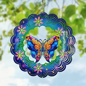3D Wind Spinner Chime- Iron Garden Decor,360° Rotating Outdoor Ornament For Lawn - Picture 1 of 19