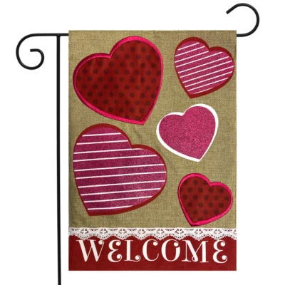 Hearts Valentine's Day Burlap Garden Flag Welcome Love 12.5"x18" Briarwood Lane - Image 1 of 4