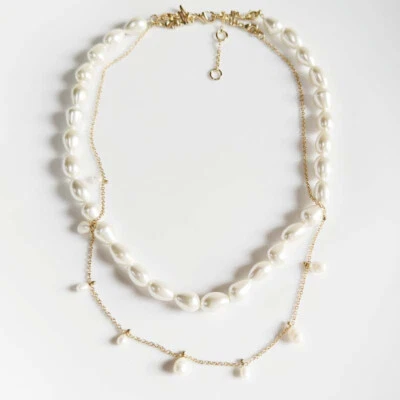 New 18" Banana Republic Pearl Layered Necklace Chic Women Party Vacation Jewelry - Image 1 of 4