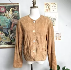 1980s Vintage Suede Etienne Aigner Vintage Tan Bomber Jacket Womens 10 Medium - Picture 1 of 13