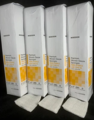 MCKESSON 2" x 2" Cotton Gauze Sponges Woven 12-ply Pads Non-Sterile Bandages