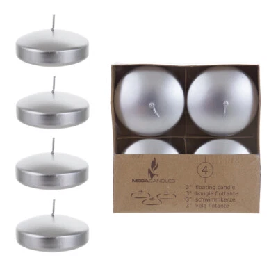 Mega Candles - Unscented 3" Floating Disc Candles - Silver, Set of 12 - Image 1 of 3