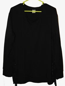 Terra & Sky black knit top 1X (16W-18W) side lace accents - Picture 1 of 3