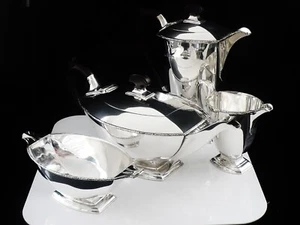 True Art Deco 4 Piece Sterling Silver Teaset, Adie Brothers Ltd, Birmingham 1931 - Picture 1 of 13