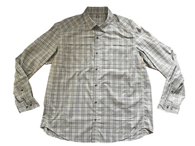 Camisa REI Para Hombre XL Ventilada Manga Larga Abotonada Gris Blanco Poliéster Exterior Foto 1 de 4