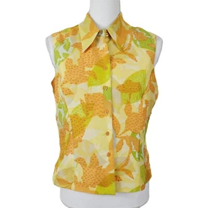Vintage ICE Sz Med Vest 100% Silk AB Beading Med Brightly Colored Yellow Orange - Picture 1 of 10