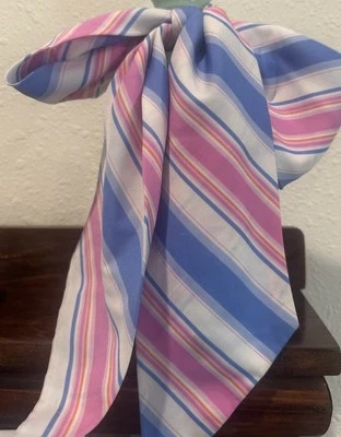 VTG Scarf Tie Pink & Blue Striped 1970-1980 - Image 1 of 3