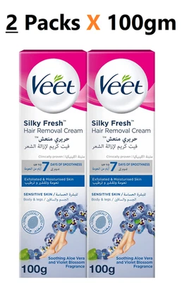 Veet Silky Fresh hair removal cream Body & Legs for sensitive skin(2Packs X100g) - Image 1 of 4