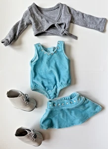 American Girl Doll Ice Skating Outfit: Ice Skates, Blue Leotard, Skirt Grey Top, - Picture 1 of 7