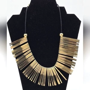 Aldo Bobby Pin Fringe Bib Statement Necklace16" Gold Tone Adjustable Modernist - Picture 1 of 3