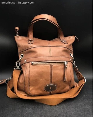 Cartera Bandolera de Cuero Marrón Fossil con Detalle Tono Plateado + Cartera a Juego Foto 1 de 4