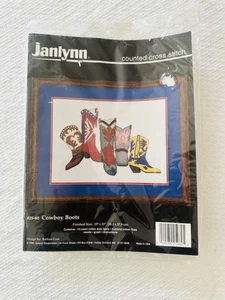 New Janlynn Counted Cross Stitch Kit # 25-60 “Cowboy Boots” 1995 Sealed 15x11” - Picture 1 of 3