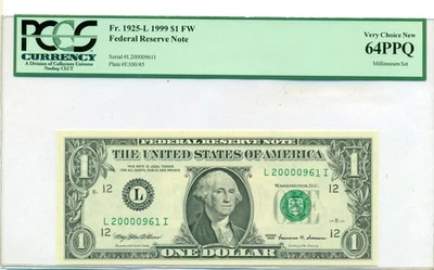 1999 FRB San Francisco $1 Note Very Choice New 64 PPQ PCGS Currency - Image 1 of 4